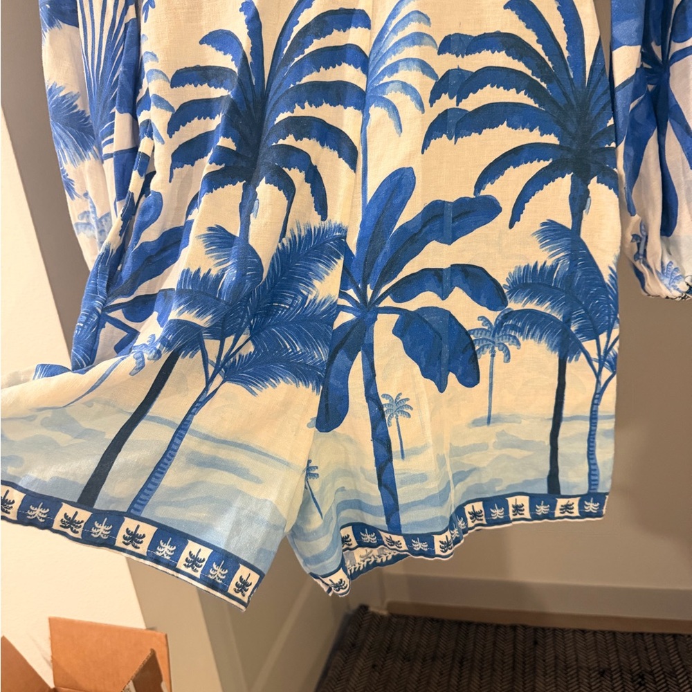 Blue Palm-Print V-Neck Romper- Farm Rio - Picture 4 of 4